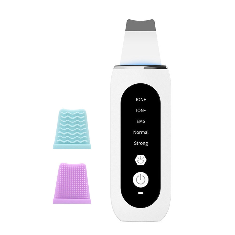 Scrubber ad ultrasuoni per la pelle Luce blu rossa Pulizia profonda del viso Peeling Pulizia dei pori + Depilazione fisica dei cristalli Bleame Hair Eraser