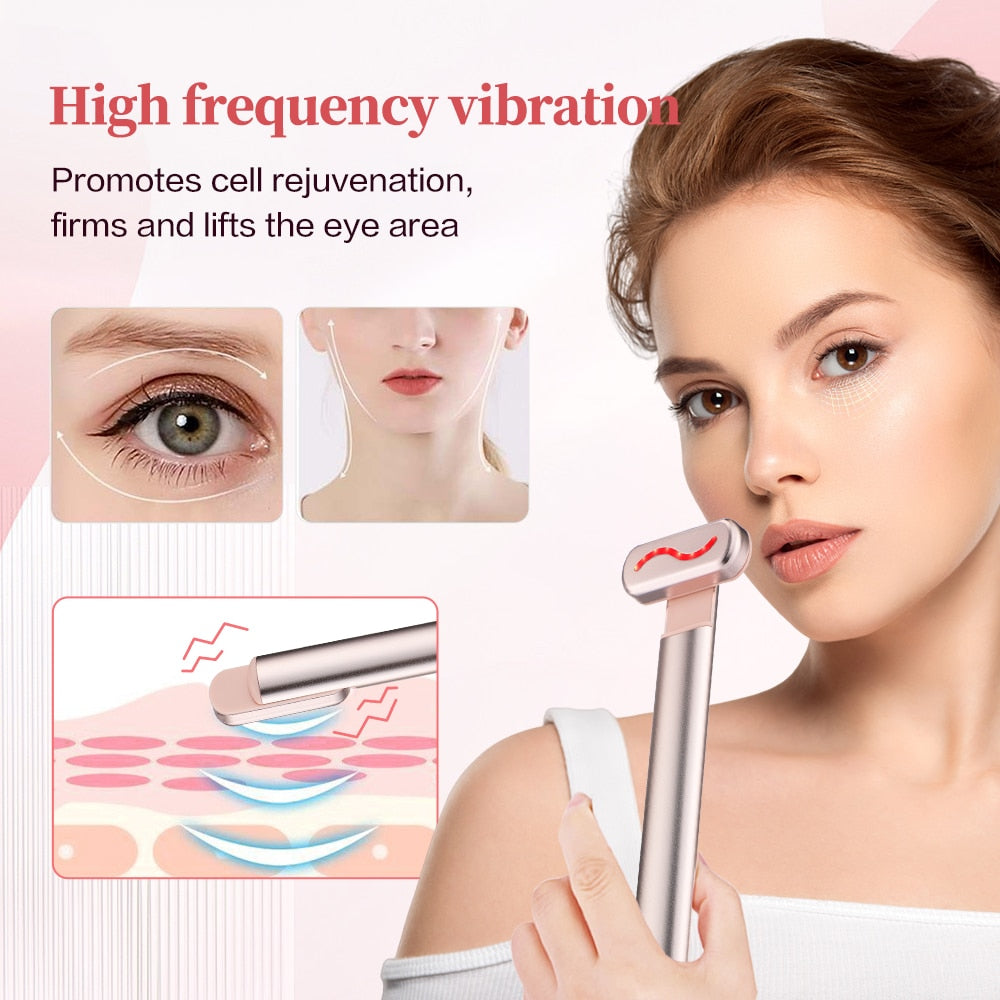 Nueva varita facial mejorada LED Luz roja Herramienta de masaje facial EMS Microcorriente Cuello Ojo Antienvejecimiento Piel Estiramiento Varita de belleza