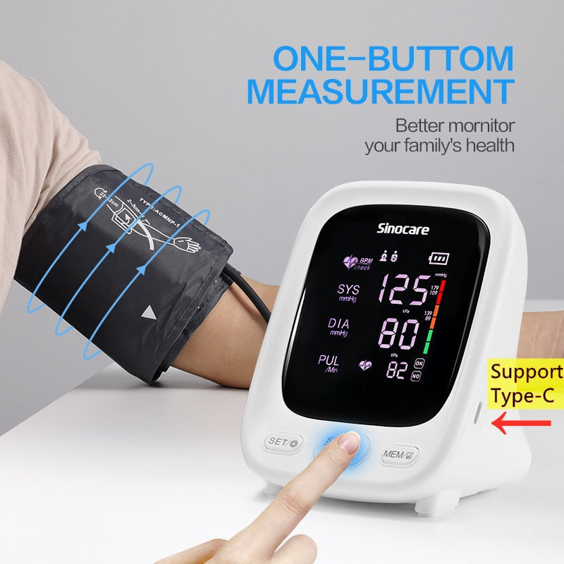 Sinocare Monitor della pressione arteriosa Tensiometro Braccio superiore Automatico Digitale BP Macchina Pulse Cardiofrequenzimetro