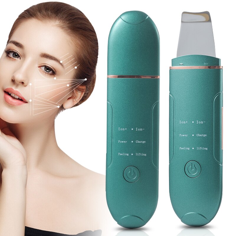 Ultrasonic Skin Scrubber Peeling Shovel+Nano Face Steamer Sprayer Humidifier Acne Pore Cleaner Exfoliating Spatula Lift Massager