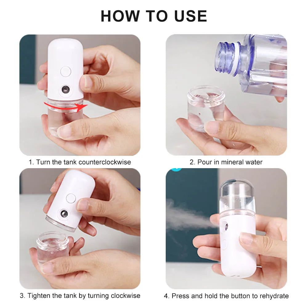 Use by turning handle counterclockwise, adding water, then tightening and releasing steam with button.