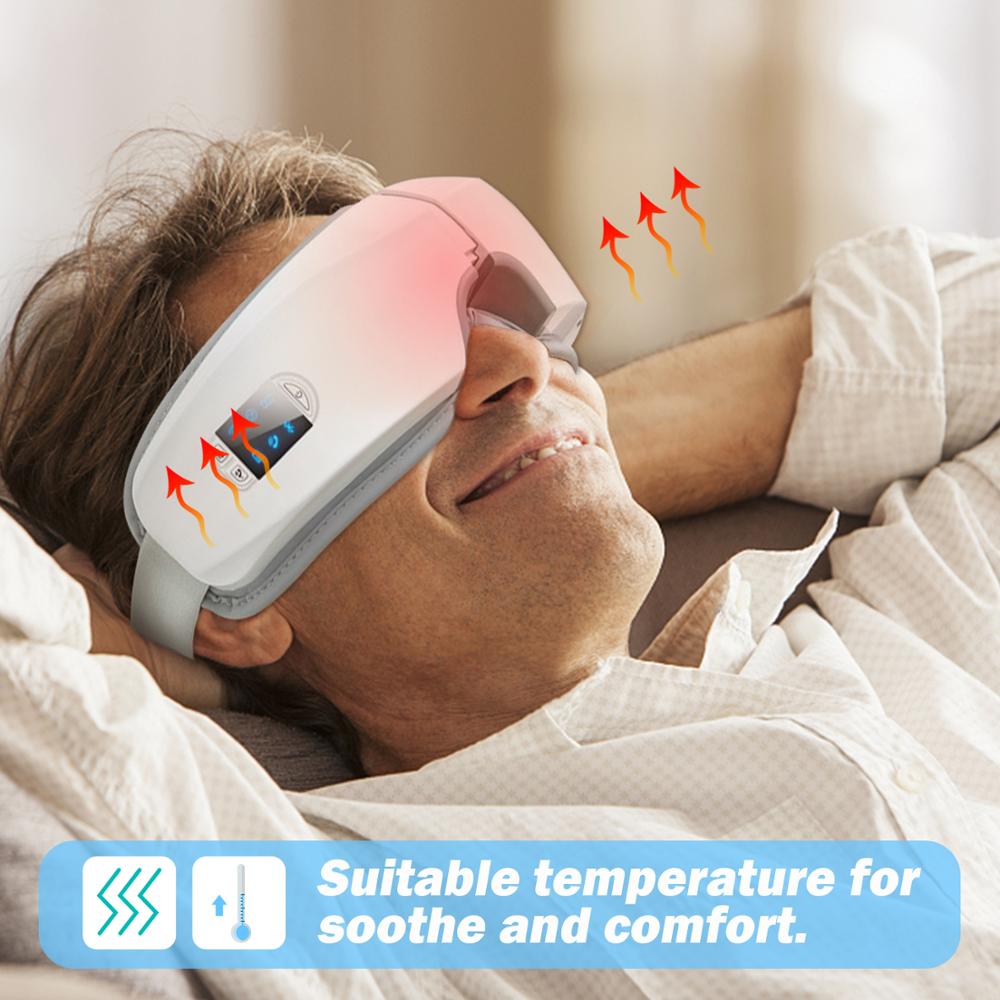 Massageador de olhos inteligente Pressão de ar aquecido Massageador de olhos com vibração Bluetooth Alívio de fadiga Airbag Vibração Massagem para os olhos Cuidados com os olhos