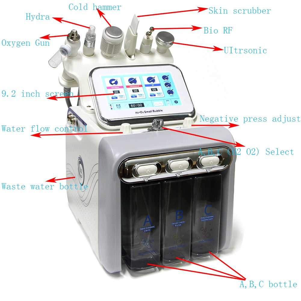 Mise à niveau 6 en 1 hydrogène oxygène petite bulle RF Instrument de beauté lifting du visage dispositif de dermabrasion épurateur de peau Spa du visage