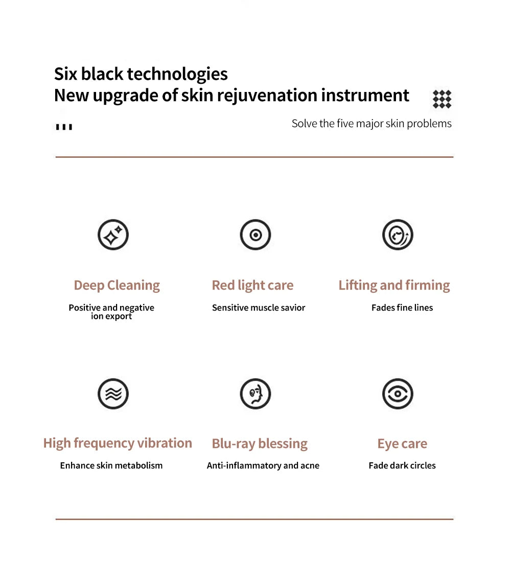 Multi-functional skin rejuvenator for deep cleaning, red light therapy, lifting, and more.