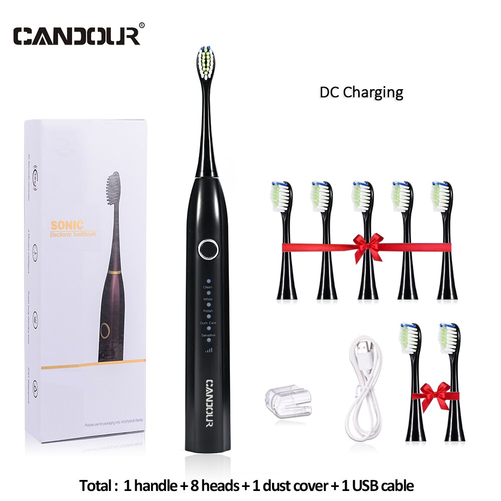 CANDOUR CD-5166 sonic toothbrush Adult automatic electric toothbrush Rechargeable With 8 heads replacement IPX8  Tooth Brush