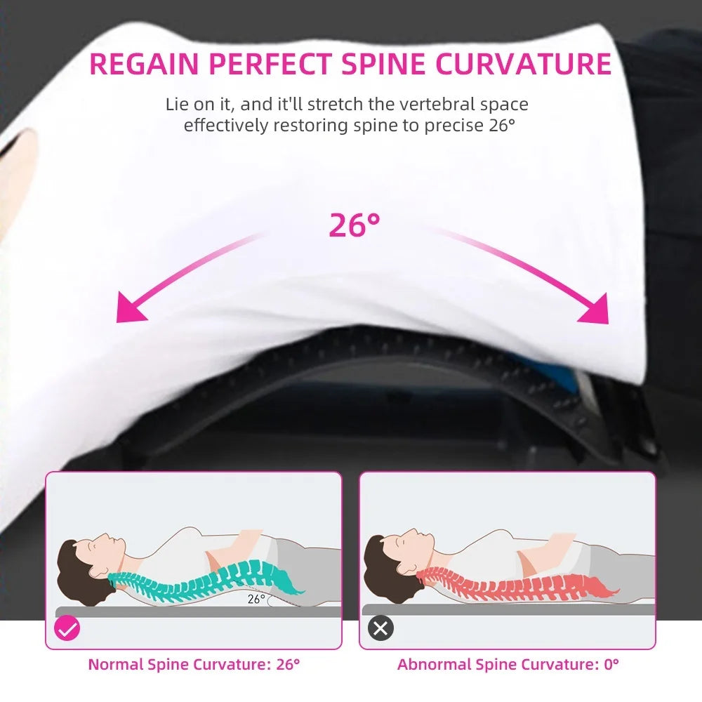 Correct spinal alignment with our product: relax, stretch, and restore natural curvature.