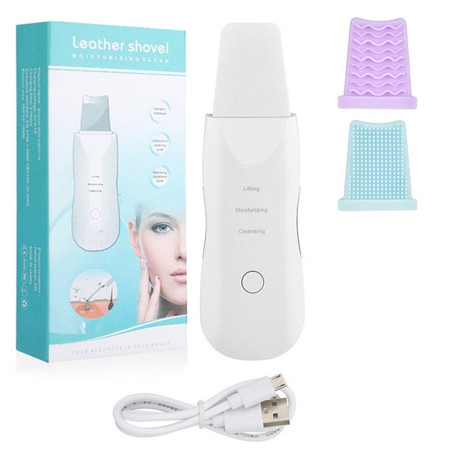 Ultrasonic Skin Scrubber Skin Spatula Ion Deep Facial Cleanser Cleansing Peeling Massage Machine Mist Sprayer Blackhead Remover