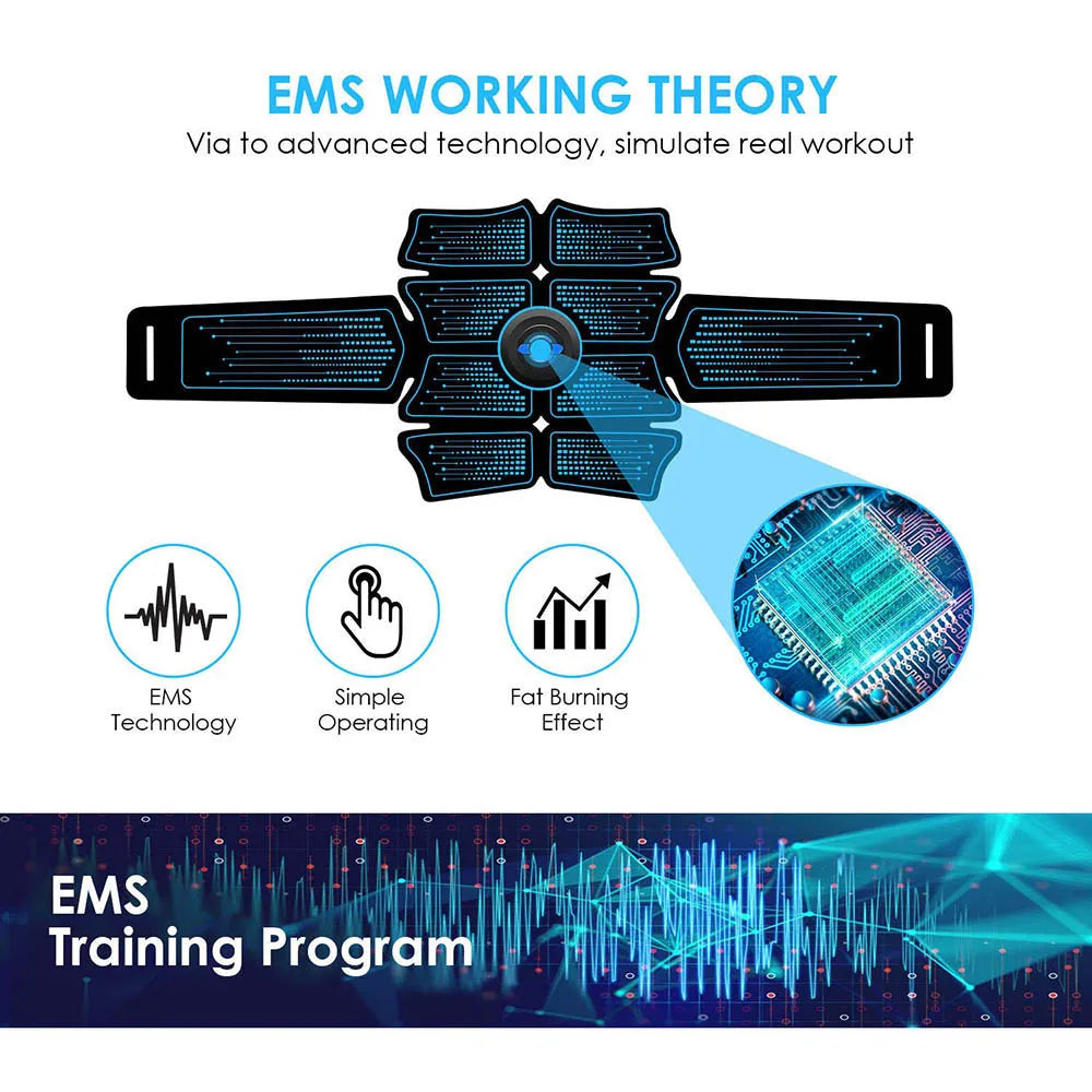 Electronic Muscle Stimulation (EMS) simulates real workouts for effective training and fat-burning exercises.