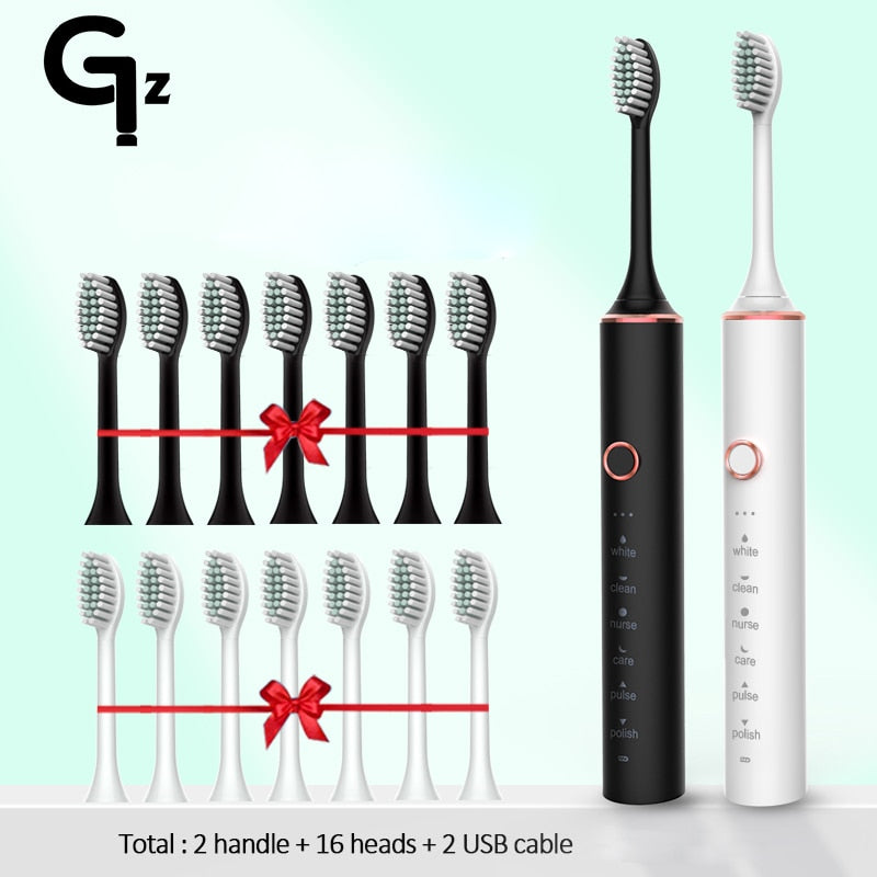 New 2023 N100 Sonic Electric Toothbrush Adult Timer Brush 6 Mode USB Charger Rechargeable Tooth Brushes Replacement Heads Set