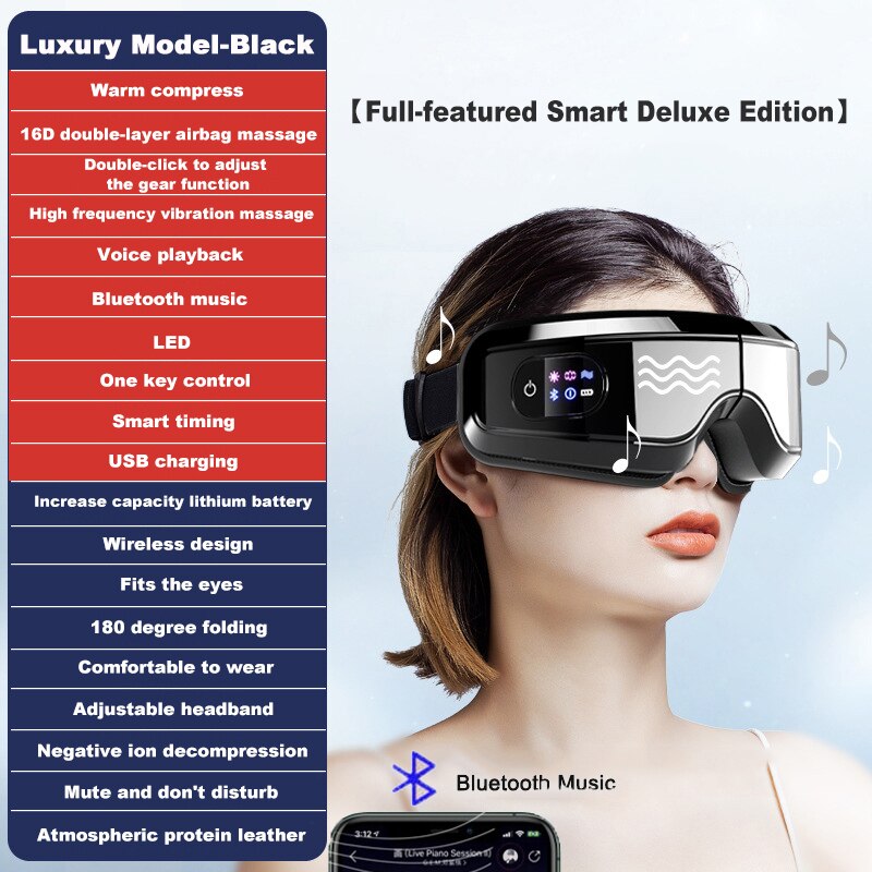 Hot Compress Eye Care Instruments Wireless Music Relieve Fatigue 16D Smart Vibration Airbag Glasses Electric Eye Massager