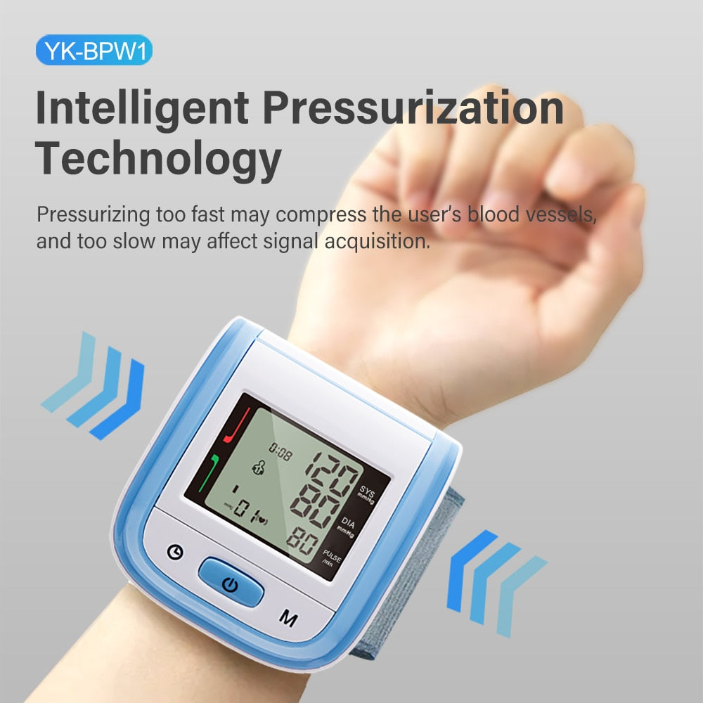 Yongrow Tonometer Automatic Wrist Digital Blood Pressure Monitor Digital lcd Sphgmomanometer Heart Beat Rate Pulse Meter