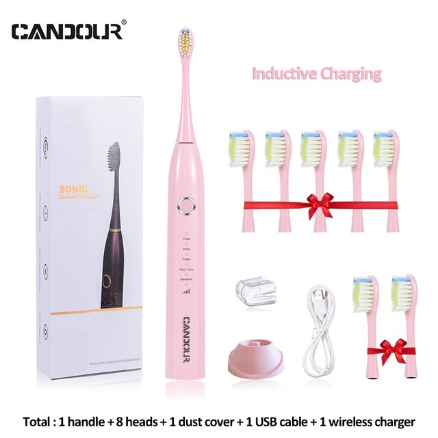 CANDOUR CD-5166 sonic toothbrush Adult automatic electric toothbrush Rechargeable With 8 heads replacement IPX8  Tooth Brush