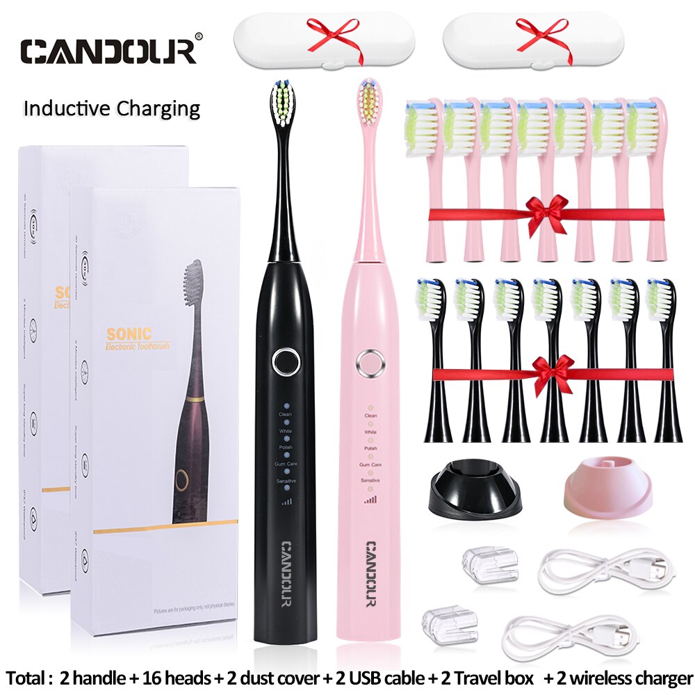 CANDOUR CD-5166 sonic toothbrush Adult automatic electric toothbrush Rechargeable With 8 heads replacement IPX8  Tooth Brush