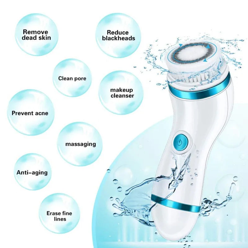 Multi-purpose electric tool for deep cleansing, exfoliating, and removing blackheads, perfect for anti-aging and makeup removal.