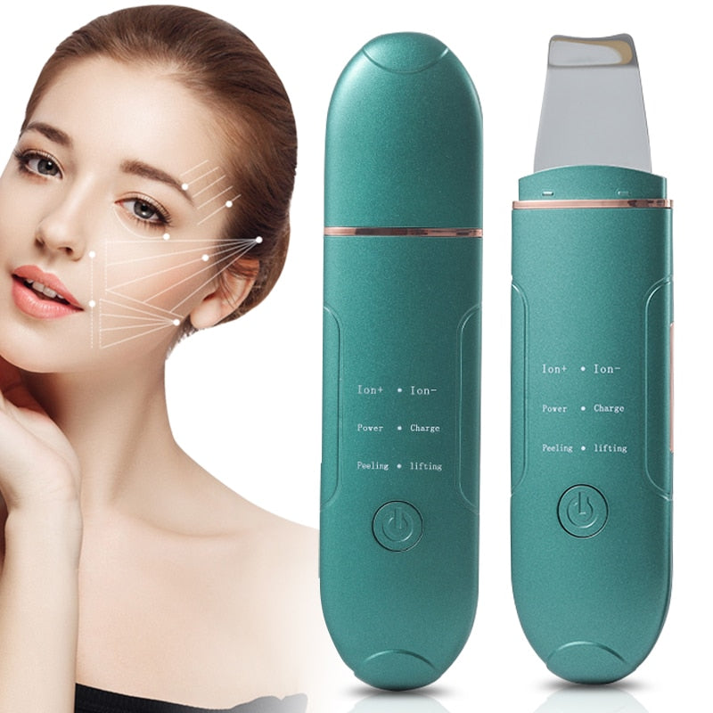 Ultrasonic Skin Scrubber Electric Facial Peeling Spatula Radio Frequency EMS Blackhead Remover Pore Cleaner Face Lifting