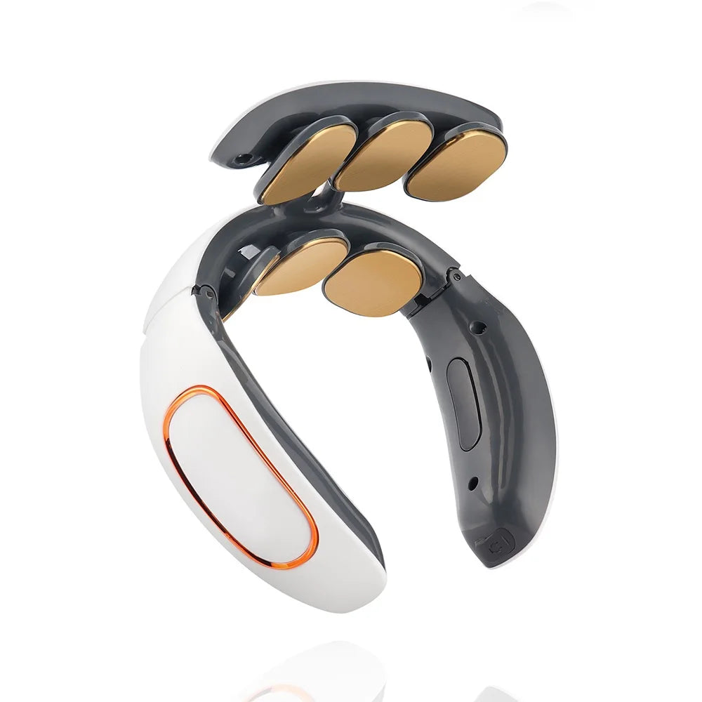 Smart neck massager with white ABS material and 6W power.