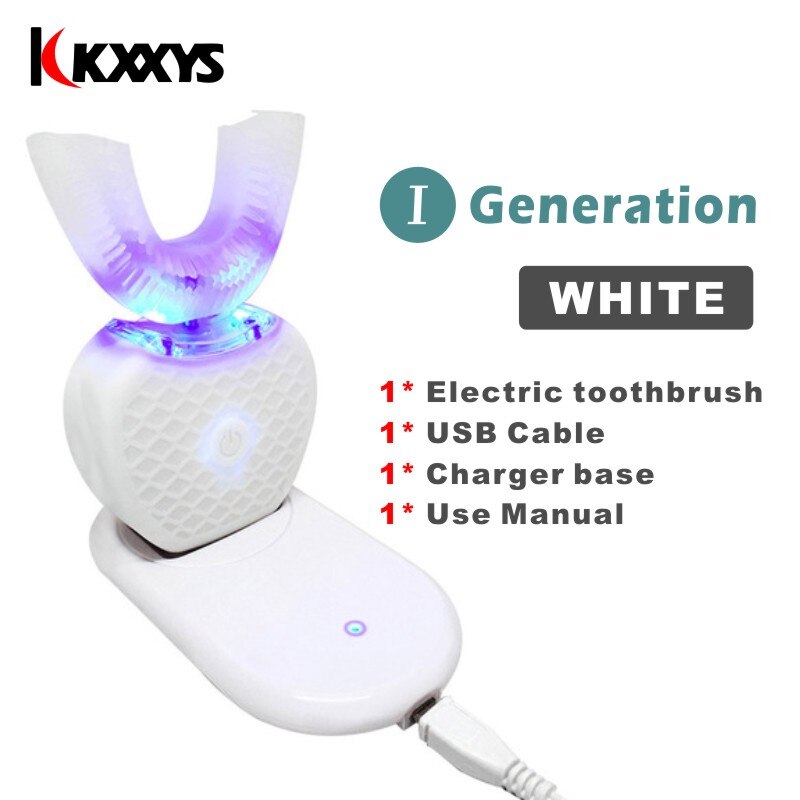 Ultrasonic U Shape 360 Degrees Intelligent Automatic Sonic Lazy Electric Toothbrush Blue Light USB Charging Tooth Whitening