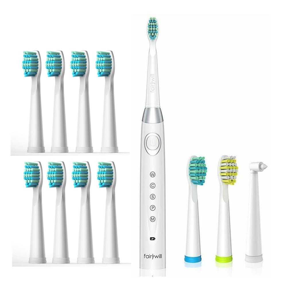 Fairywill FW-508 Sonic Electric Toothbrush Rechargeable Timer Brush 5 Modes Fast Charge Tooth Brush 8 Brush Heads for Adults