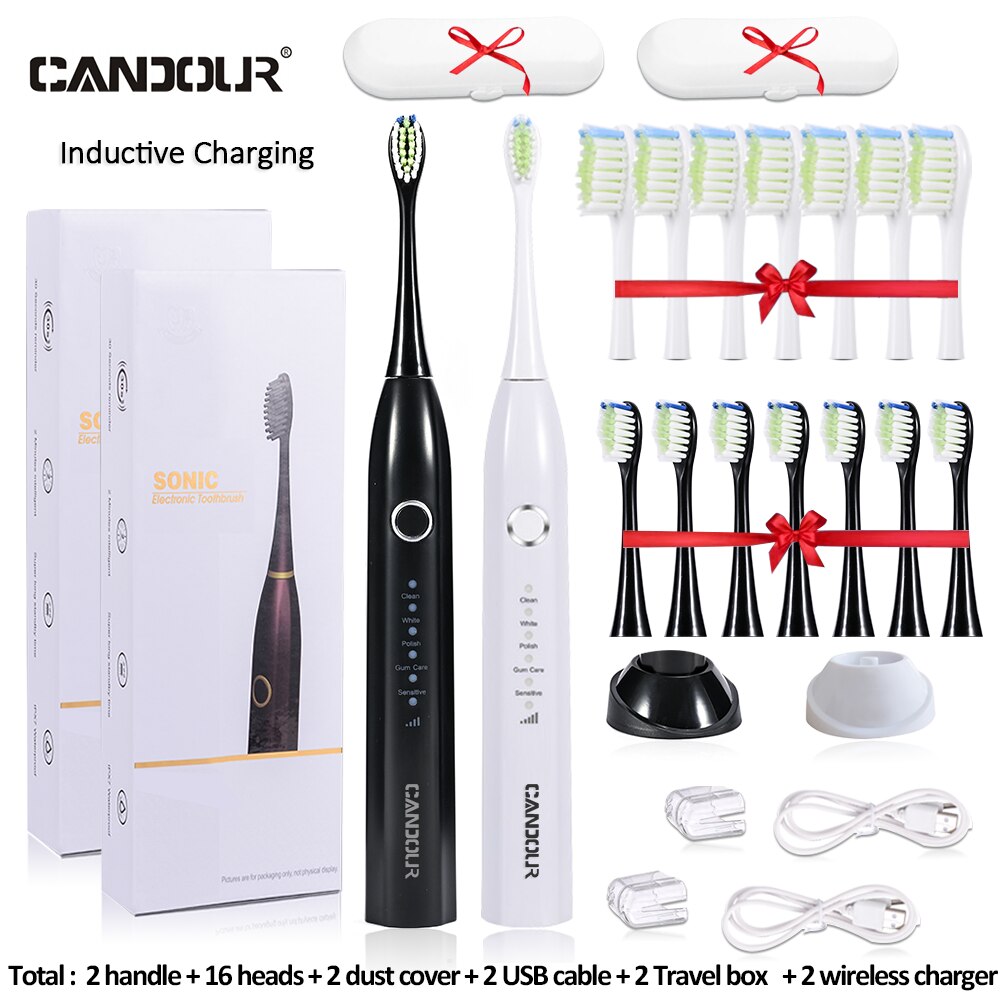 CANDOUR CD-5166 sonic toothbrush Adult automatic electric toothbrush Rechargeable With 8 heads replacement IPX8  Tooth Brush