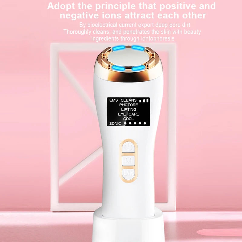 Advanced skincare device with EMS technology and photon therapy for deep cleansing and rejuvenation.