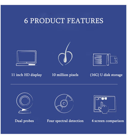 Máquina de analisador de pele UV profissional, detector de couro cabeludo, folículos capilares, óleo, umidade, testador, máquina de analisador de cabelo de pele facial 11 polegadas