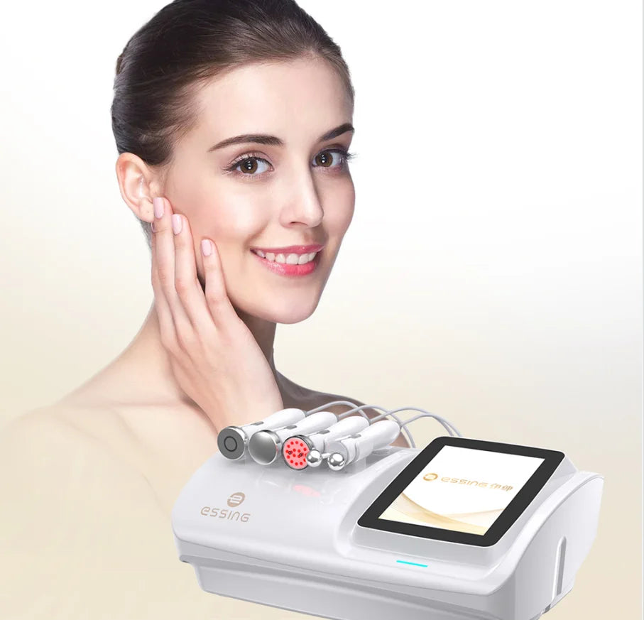 Multi-functional facial care machine with LED phototherapy, RF skin care, and massage features.