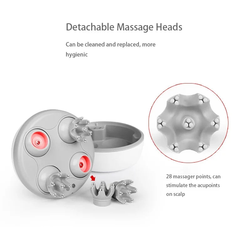 Massage heads promote hygiene and stimulate scalp acupoints for hair growth and relaxation.