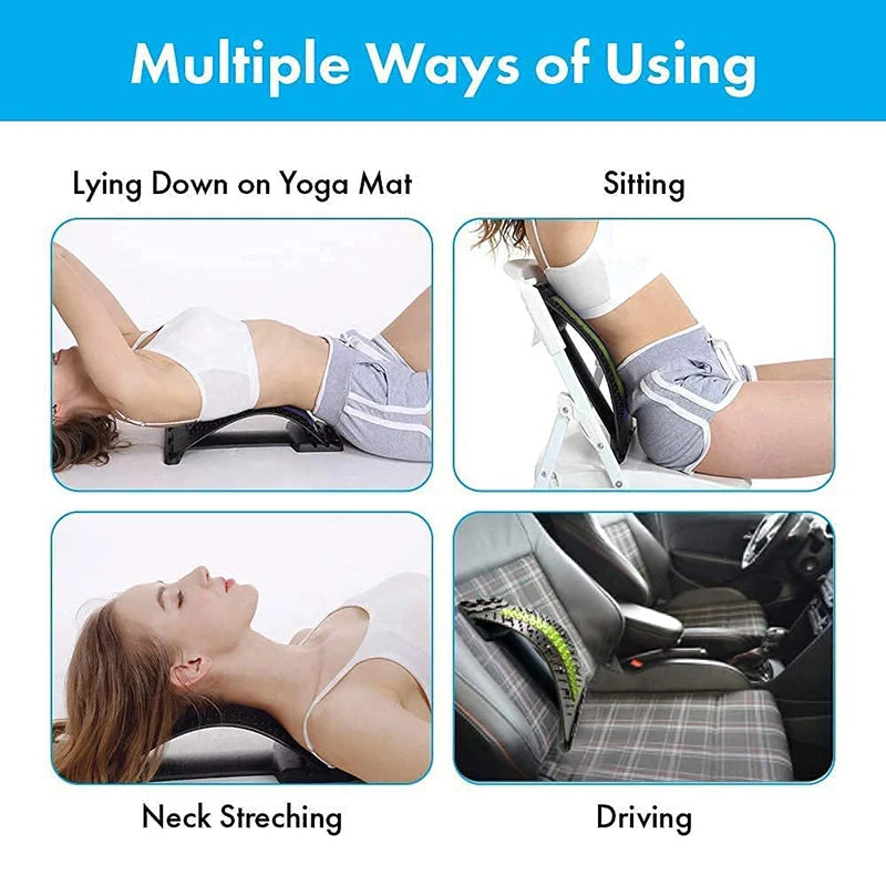 Ergonomic support for relaxation, stretching neck and back in various positions.