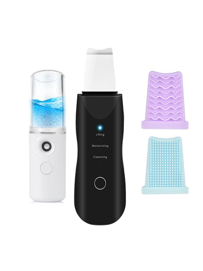 Ultrasonic Skin Scrubber Skin Spatula Ion Deep Facial Cleanser Cleansing Peeling Massage Machine Mist Sprayer Blackhead Remover