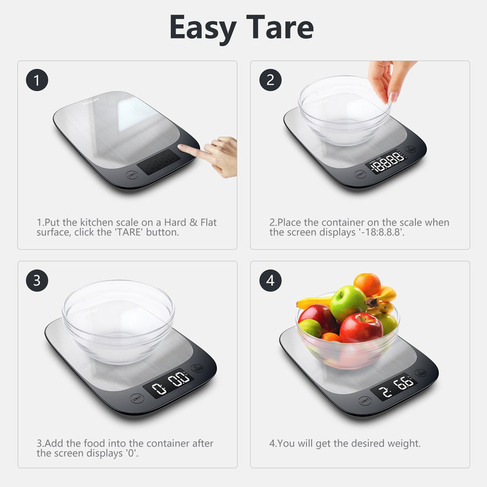 Sinocare 5kg Balança de peso doméstico LED Balança de cozinha eletrônica Balança de alimentos Medição de cozimento Suporte preciso IOS Android