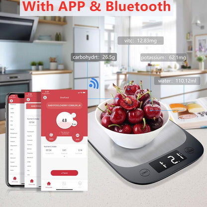 Sinocare Balança Digital de Cozinha Display LCD 1g 5kg Pesos Domésticos Bluetooth Aço Inoxidável Balança Alimentar APP para IOS Android