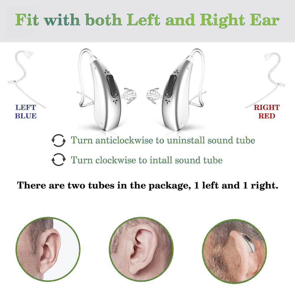 Adjustable sound tube with removable design; includes two tubes for each ear.