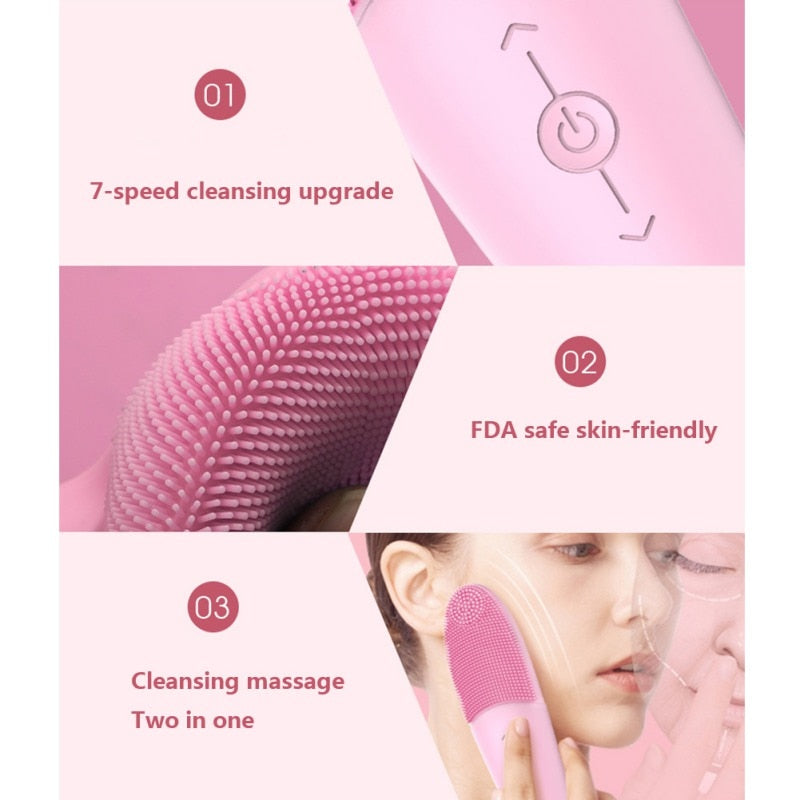 Máquina de lavar rosto de silicone, vibração ultrassônica, à prova d'água, dispositivos de limpeza facial, escovas, uso doméstico, beleza, saúde