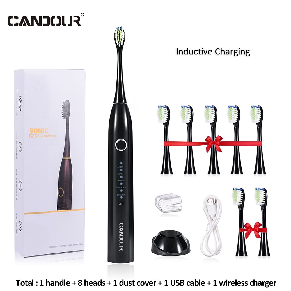 CANDOUR CD-5166 sonic toothbrush Adult automatic electric toothbrush Rechargeable With 8 heads replacement IPX8  Tooth Brush