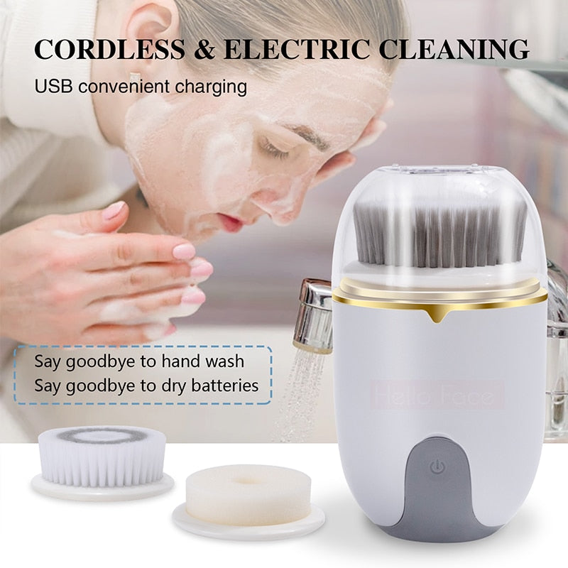 Hello Face ultrasonic Facial Cleanser Brush Electric Cleansing Face Brush 360 Rotate Automatic Brush Machine Deep Clean Tool