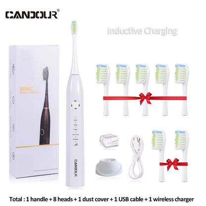 CANDOUR CD-5166 sonic toothbrush Adult automatic electric toothbrush Rechargeable With 8 heads replacement IPX8  Tooth Brush