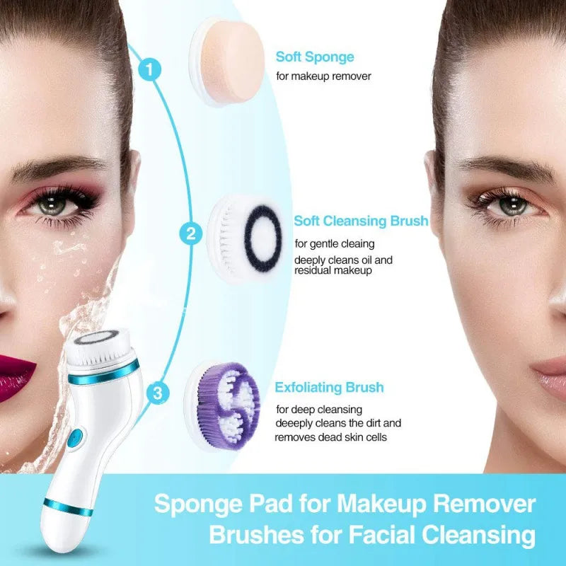 4-in-1 facial tool for makeup removal, deep cleaning, exfoliation, and thorough cleaning.