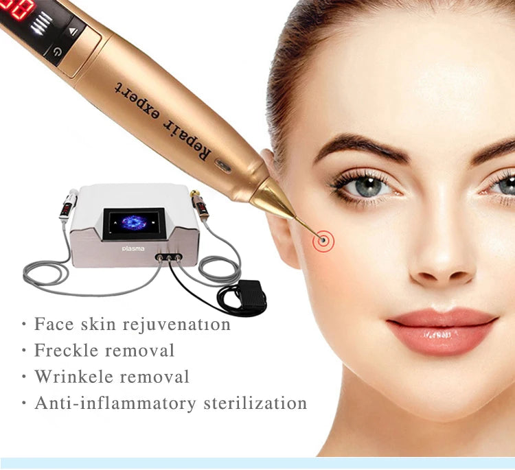 Ozone plasma device for facial rejuvenation, scar treatment, and skin tightening with anti-inflammatory and sterilizing benefits.