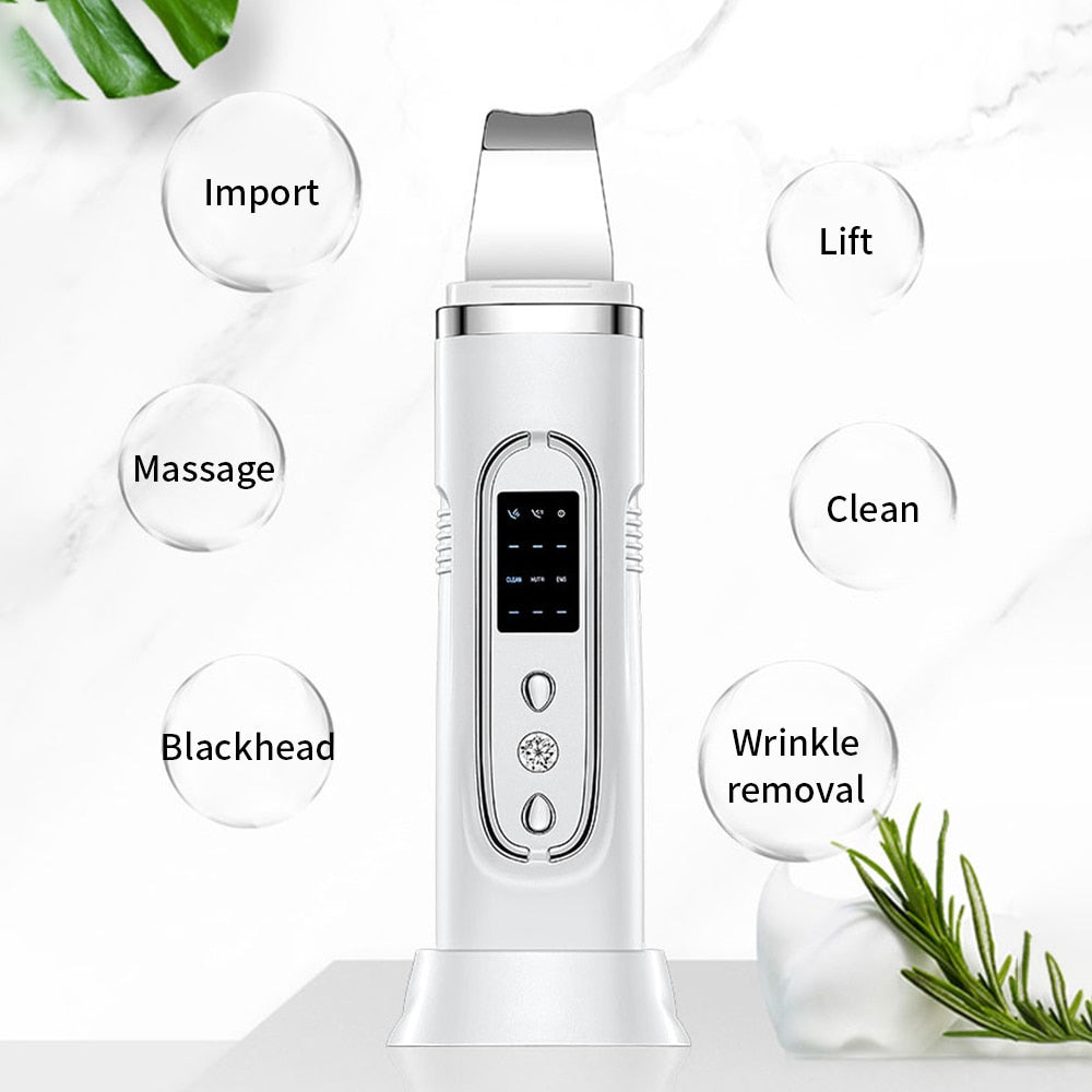 Ultrasonic Skin Scrubber Electric Facial Cleaning Pore Deep Cleaner Acne Blackhead Remover Peeling Shovel Device Beauty Machine