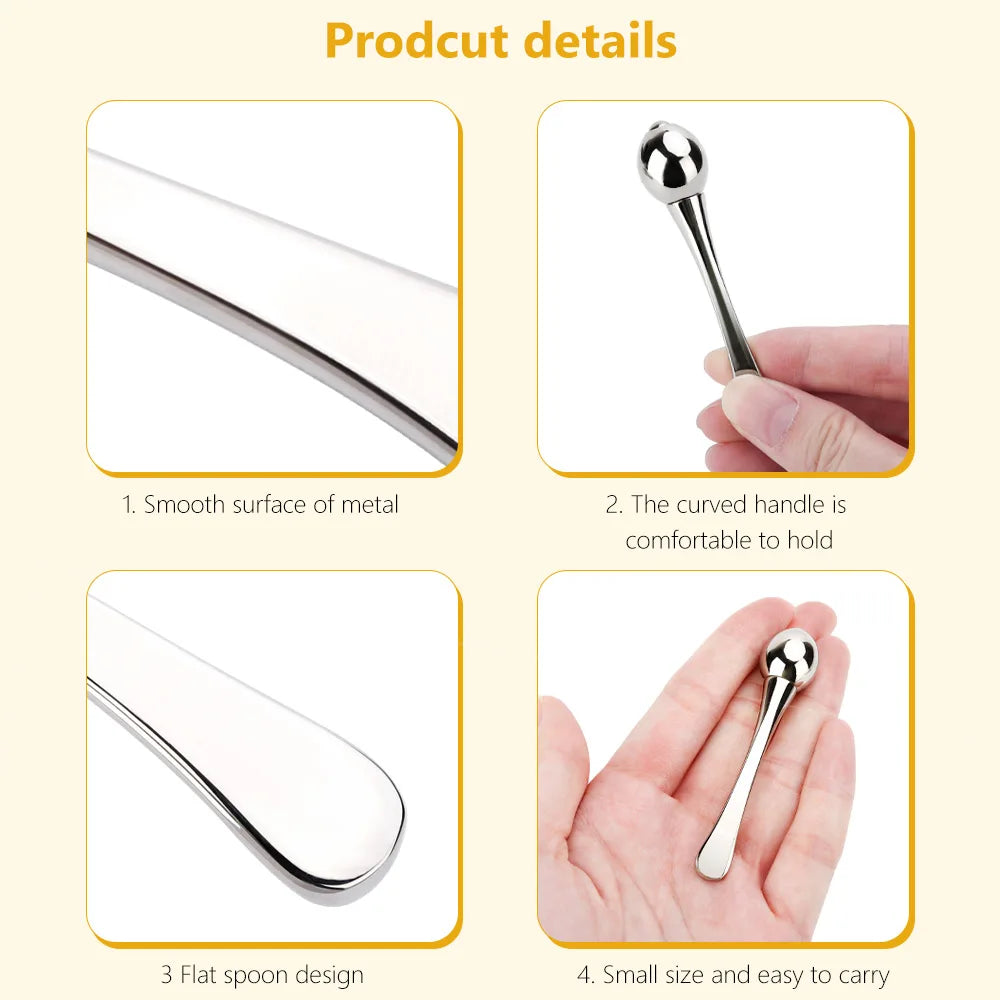 Sleek metal utensil with comfortable grip and flat spoon design perfect for on-the-go use.