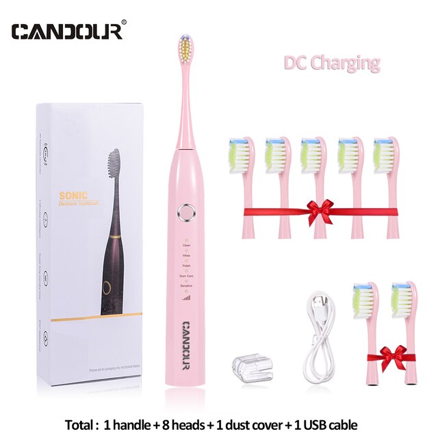 CANDOUR CD-5166 sonic toothbrush Adult automatic electric toothbrush Rechargeable With 8 heads replacement IPX8  Tooth Brush