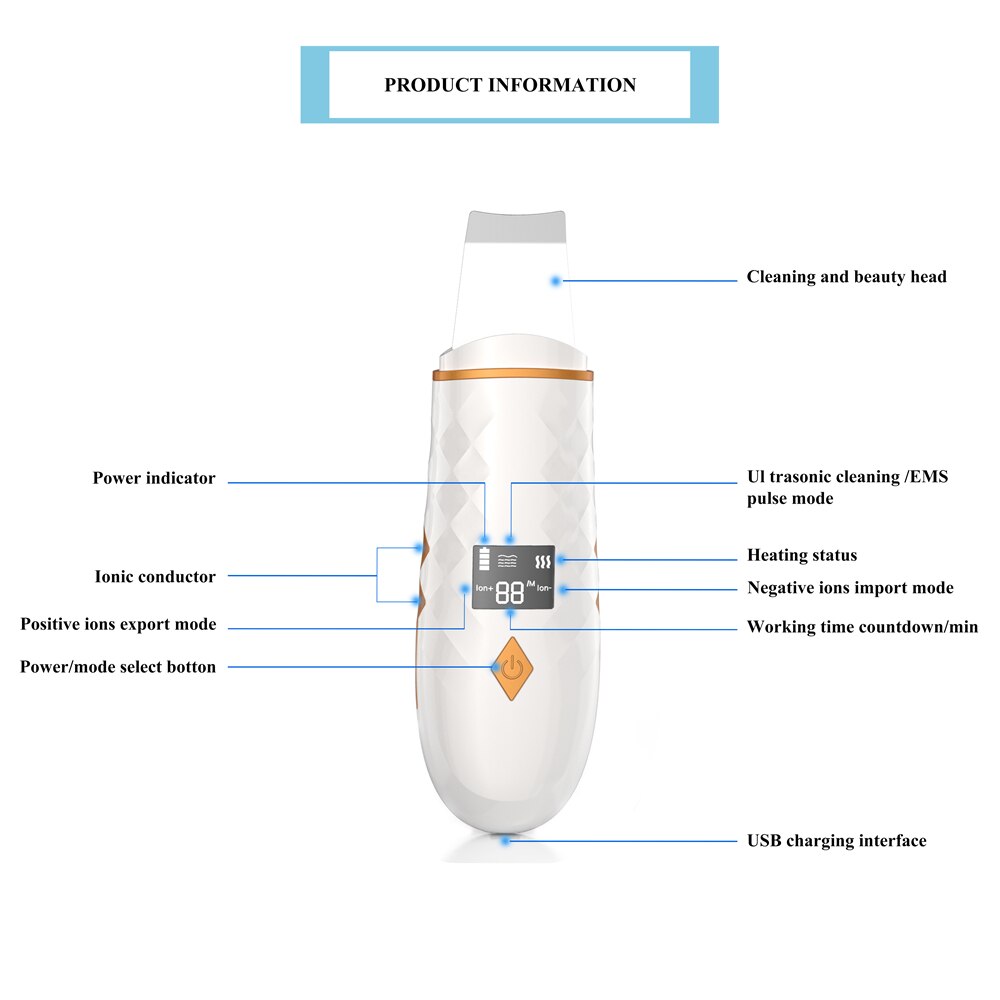 Tinwong épurateur de peau chauffé épurateur de peau à ultrasons pour le visage pelle à éplucher électrique nettoyant pour pores lifting du visage soins thermiques