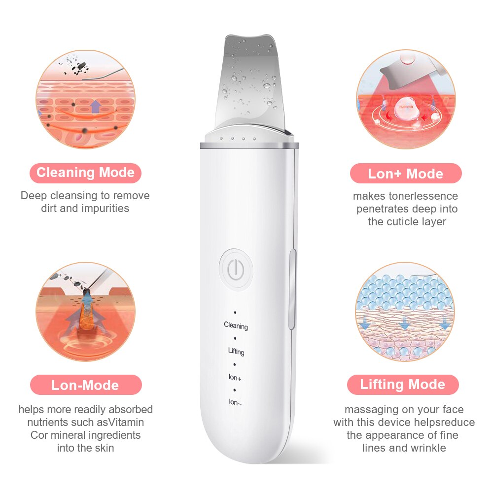 Ultrasonic Skin Scrubber Vibrate Ion Deep Face Clean Machine Facial Spatula Skin Scraper Ultrasound Peeling Facial Pore Cleaner