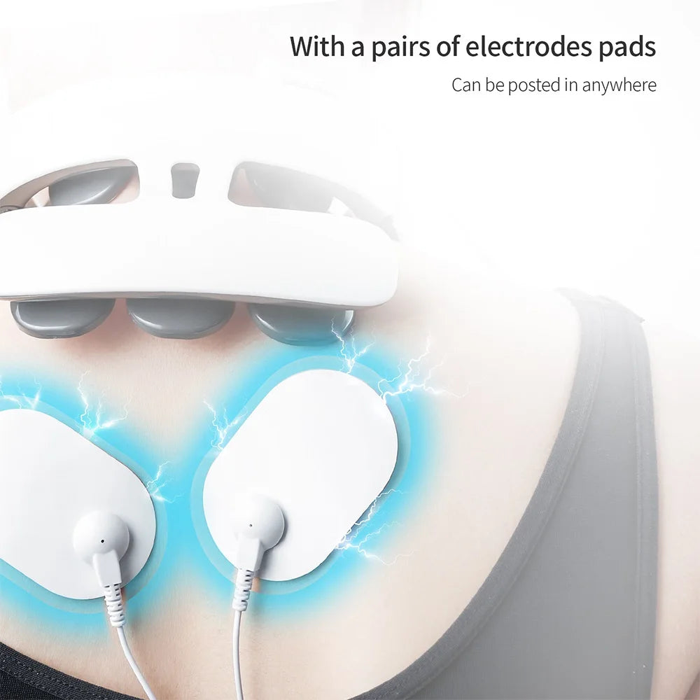 Adjustable electrodes allow for easy placement on any area of the neck or back.