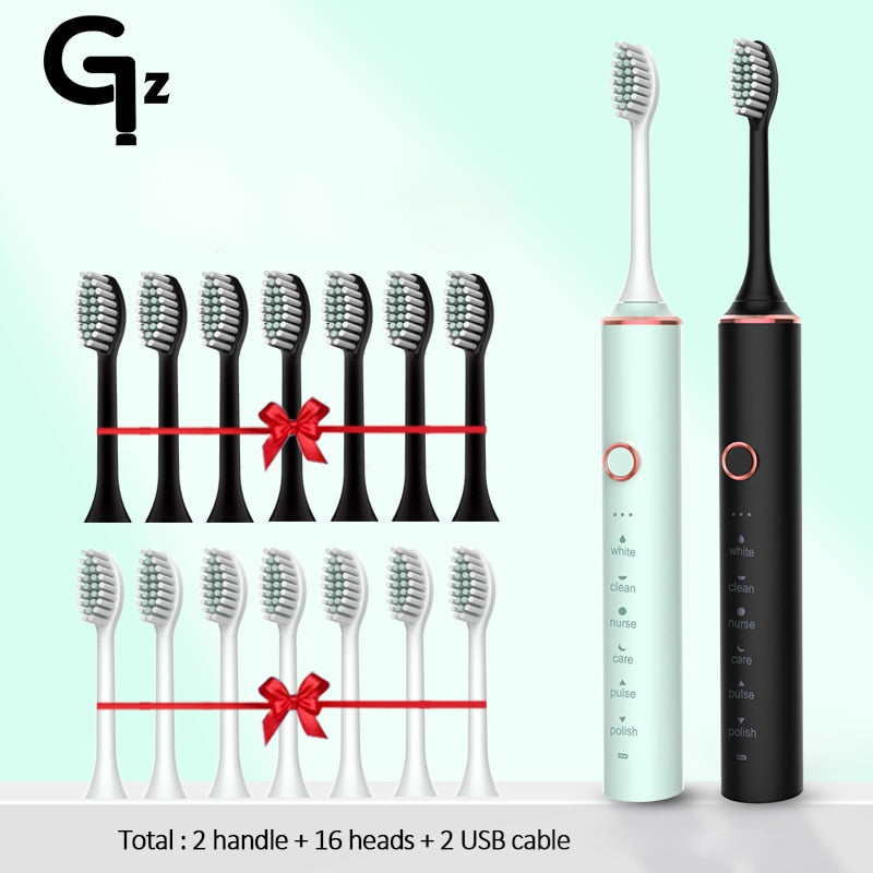 New 2023 N100 Sonic Electric Toothbrush Adult Timer Brush 6 Mode USB Charger Rechargeable Tooth Brushes Replacement Heads Set