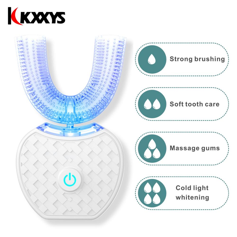 Ultrasonic U Shape 360 Degrees Intelligent Automatic Sonic Lazy Electric Toothbrush Blue Light USB Charging Tooth Whitening