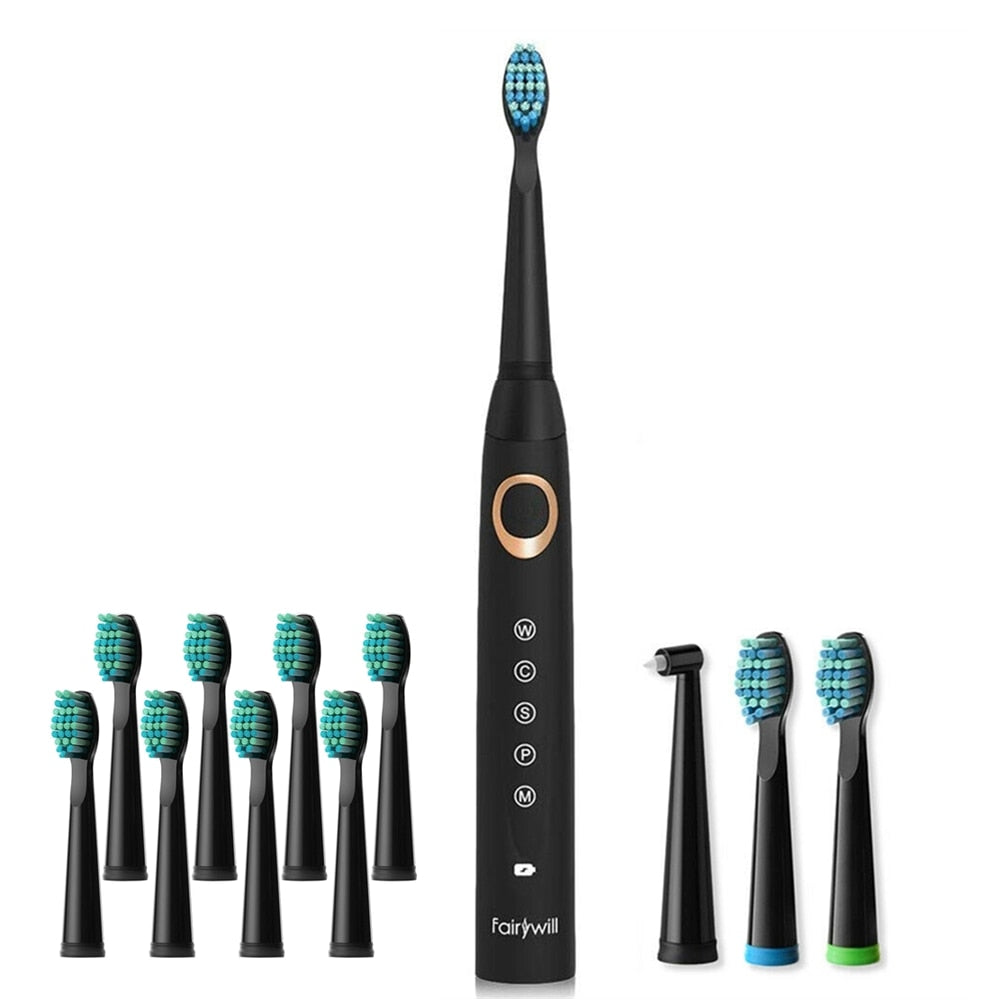 Fairywill FW-508 Sonic Electric Toothbrush Rechargeable Timer Brush 5 Modes Fast Charge Tooth Brush 8 Brush Heads for Adults