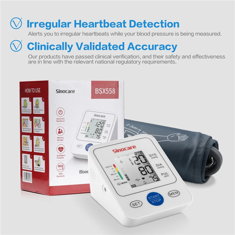 Sinocare Monitor della pressione arteriosa Tensiometro Braccio superiore Automatico Digitale BP Macchina Pulse Cardiofrequenzimetro