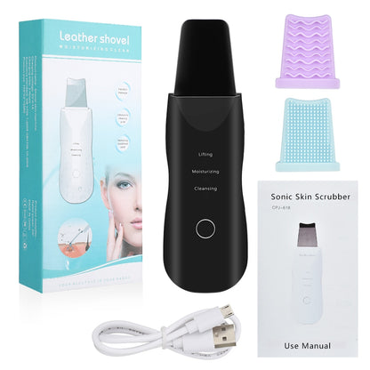 Ultrasonic Skin Scrubber Skin Spatula Ion Deep Facial Cleanser Cleansing Peeling Massage Machine Mist Sprayer Blackhead Remover