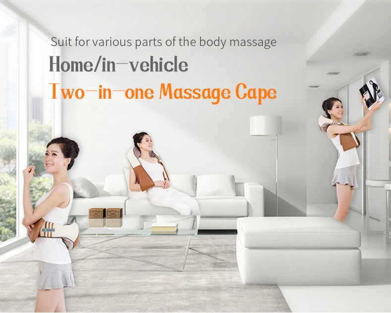 Perfect for home or car use, this versatile massager targets various body parts simultaneously.